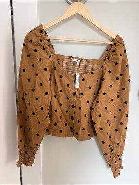 NWT Madewell Corduroy Polka Dot Puff Sleeve Crop Top